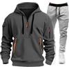 Generic Tuta da uomo con cappuccio da lavoro con mezza zip in pile tattico con cappuccio top tute in misto cotone pantaloni della tuta tuta tuta palestra allenamento jogging set coulisse vita joggers 2 pezzi