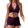 AILLOSA Costume da bagno da donna con scollo a V, a vita alta, Lilla, L