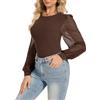 SHAPERIN Maglietta Girocollo Donna Body Elegante Maniche a Sbuffo Crew Neck Bodysuit Top Aderente T-shirt, Marrone, XL