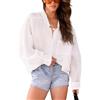 Homlan Camicia da Donna a Maniche Lunghe, Elegante, con Scollo a V, Casual, in Lino, con Bottoni, con Tasche sul Petto, Bianco, M