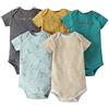amropi 5 Pezzi Body Bambino a Manica Corta Pagliaccetto di Cotone Neonato Tutina Set Grigio/Verde/Striscia, 3-6 Mesi