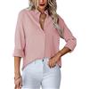 Homlan - Camicia da Donna con Scollo a V, a Maniche Lunghe, Elegante e Casual, con Bottoni, in Tinta Unita e con Tasca sul Petto, Colore: Rosa., XL