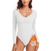 WOWENY Body termico da donna a maniche lunghe elegante con body in pile con scollo a V in pizzo Camicia calda e confortevole