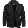 WSLCN Giacca a vento da uomo in cotone militare con tasche multiple con cerniera sul davanti, (fodera in pile) nero, 4XL