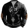 Generisch Felpa da uomo con motivo aquila vichinga, maglione con corvo, rune e simboli magici, maglietta a maniche lunghe da motociclista con colletto con cerniera e look vintage