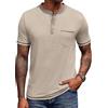 COOFANDY Camicia Henley a Maniche Corte da Uomo Henley Shirt Estiva Casual T-Shirt Maglietta con Tasca Cachi 3XL