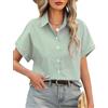 CMTOP Camicia Donna Estiva Camicetta Elegante Scollo a V Blusa Manica Corta Cotone Maglietta Loose Bottoni Tunica Classico Camicia a Righe Basic Casual Shirt Tops (Verde, M)
