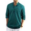Enlision Maglietta Camicia da Uomo Estivo Camicia in Cotone Lino a Elegante Maniche Lunghe con Bottoni Casual Hawaii Slim Fit Verde 2XL