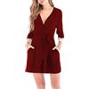 DSJJ Pigiama Donna Vestaglie e Kimono Cotone Scollo a V Camice da Notte Corto da Notte Nightdress S-XXL (Rosso,XXL)
