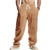 PADOLA Pantaloni Uomo Cotone Lino Cargo Spiaggia Tasca Multipla Vita Regolabile Coulisse Casual Chino Lungo Estivo per Mare e Viaggio(XL,Sabbia Scuro)