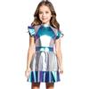 Miutii Vestito alieno, da ragazza, lucido, metallizzato, da ballo, per carnevale, per feste