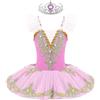 inlzdz Vestito da Balletto Bambina Body Pattinaggio Artistico Lago dei Cigni Tutu Paillettes Principessa Abito da Danza Classica Ballerina Vestito + Copricapo Dancerwear Type A Pink 10-12 anni