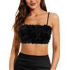 Segreto Top da donna Fuzzy con piume, sexy, in pelliccia sintetica, senza maniche, con spalline sottili, a fascia, reggiseno Y2K Party Club, Nero , M
