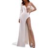 Generisch Moda Abiti A Maniche Lunghe Abito Irregolare Con Taglio A V Profondo Per Le Signore Maglia Pizzo Con Taglio A V Profondo Spacchi Abito Sexy Top Eleganti Abiti Da Sera Per Le Donne