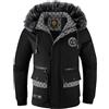 Goolecrimp Moda Invernale da uomo Imbottito e Ispessito Parka con Cappuccio Cappotto grande Colletto di Pelliccia Imbottito e Ispessito Esterno Antivento Colore Solido Piumino (Nero,L)