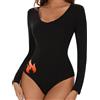 SHAPERIN Body Termico Manica Lunga Donna Scollo a V Body in Pile Sexy Thermal Bodysuit Top V Neck Nero-Termico M