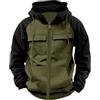 Generic Felpa con cappuccio da uomo con due tasche e mezza zip, stile cargo, vintage, casual, tinta unita, con coulisse, per allenamento, palestra, sport, attività all'aperto, con tasca a marsupio, AG., 3XL