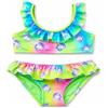 OrJana Bikini Due Pezzi per Bambina, Fantasia Colorata con Unicorni e Stelle Marine, Volant, Mare e Piscina (IT, età, 10 Anni, Green Unicorn)