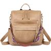 FANDARE Zaino da donna 3 in 1, borsa a mano per ragazze, in pelle PU, da donna, borsa a tracolla da viaggio, per università, viaggi, tempo libero, lavoro, scuola, ufficio, giorno, cachi, L, Elegante