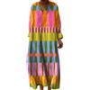 Gienslru Abito Estivo Lungo Donna Boho Chic Floreale Vintage, Scollo a V Maniche Lunghe in Lino Leggero con Tasche, Vestito Elegante Casual per Vacanze Primavera Estate Taglie Forti Curvy 2026 Moda Cerimonia