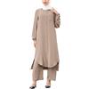 Generic Abaya Abito per le Donne Set Musulmano Manica Lunga Chiffon Abito Islamico Camicia con Pantaloni 2pcs Dubai Preghiera Abbigliamento Casual (Kaki,5XL)