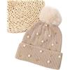SHENGG Cappello Berretto Lavorato a Maglia con Perline Strass con Pompon Cappello Invernale da Donna da Donna Caldo Berretto Ispessito Antivento
