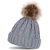 styleBREAKER cuffia a pon pon con motivo intrecciato, cuffia in maglia con pon pon in pelliccia, cuffia beanie invernale, unisex 04024064, colore:Grigio