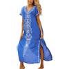 YouKD Maxi caftano lungo da donna, in stile bohémien, da spiaggia, per taglie forti, abbigliamento da salotto, taglia unica, B Blu Bianco, Taglia unica