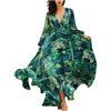 WOXIHUAN Vestito da Donna Maniche Lunghe Vestito Casual Estivo Scollo a v Donne Elegante Abito da Cerimonia Sera Lungo Schienale Fascia Vestito Estivo Casual Floreale Fiori Fantasia per Spiaggia e Cocktail