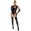 HZling Vestito sexy da donna, erotico, tute scintillanti in pelle, con cerniera, senza maniche, calze e guanti, biancheria intima sexy, Le Noir, M