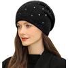Adigaber Donne Slouchy Berretti Lungo Caldo Elegante Beanie Cappelli Invernali con Pregiata Decorazione di Strass Taglia Unica