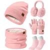 PASUDA Donna Inverno Cappello Sciarpa e Touchscreen Guanti Set Caldo Scaldacollo Foderato Pile Berretto Sciarpa a Maglia Scaldaorecchie in Peluche Calze 5 Pezzi per Sport all'aperto (Rosa, One Size)