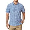 HISDERN Camicia Quadri Uomo Manica Corta Camicie Scozzese Uomo con Tasche Cotone Bottoni Estiva Regular Fit Blu Navy M