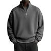 generic Maglione da uomo con zip a tre quarti, in maglia leggera, a maniche lunghe, con collo a polo, a girocollo, casual, con zip, in maglia, Grigio scuro, XXL