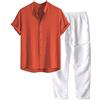 Generico Completo Uomo Estivo,Completo Estivo da Uomo 2 Pezzi Casual per Spiaggia Tuta Completa in Cotone e Lino Maglietta + Pantaloni con Coulisse Set Uomini Corti in Cotone
