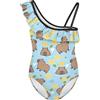 Jeiento Capybara - Costume da bagno intero per bambina, con volant, ad asciugatura rapida, per spiaggia, Capibara e Limone Giallo, 11-12 Anni