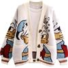 Leyoutx - Maglione da donna con adorabile ricamo di cartone animato di anatra, cardigan a cavo, in misto lana, con bottoni, slouchy (X-Small, Bianco)