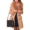 Juankrynord Cappotto Invernale Lungo da Donna Elegante Doppiopetto di Media Lunghezza con Collo in Pelliccia Sintetica Maniche Lunghe con Cintura Trench Invernale