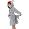 LOLANTA Accappatoio per bambini in pile con cappuccio, vestaglia morbida squalo, Grigio, S (2-3 anni)