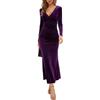 Generic Abito Lungo Lungo in Velluto con Scollo a V Abito da Donna Elegante Abito da Sera da Cocktail in Velluto