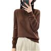 Vsadsau Maglione da donna a girocollo in 100% lana merino, a maniche lunghe, lavorato a maglia, Marrone scuro, XL