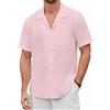 Enlision Camicia Uomo Maniche Corte Lino Camicia Rosa Uomo Estive Casual da Spiaggia Camicie Elegante Regular XL