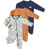 JiAmy Baby Neonato Pagliaccetto in Cotone Confezione da 3, Bambino Pigiama Ragazze Ragazzi Tutine, Neonato in Cotone Pagliaccetto Tutina a 2 Vie Cerniera a Piedini Pigiami Interi Blu Navy 6-9 Mesi