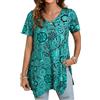 Enmain Donna Tunica Verde Manica Corta Casual Maglietta Estiva Scollo V Top Maglia Tunica Longline Camicie Camicetta per Vacanze Primavera Estate,Verde,S