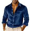 Generic Camicia da uomo di lusso in velluto, casual, a maniche lunghe, larga, con tasca sul petto, in seta lucida, per il tempo libero, elegante, comoda per feste, ballo di fine anno, affari, 01-blu oltremare