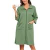 Lovasy Kimono Corto da Donna con Cerniera Accappatoi in Maglia Waffle Vestaglia kimono Morbido e Leggero al Ginocchio Accappatoio con tasche