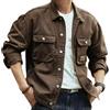 Generic Giacca da uomo in denim con revers, stile camionista, western, da cowboy, casual, a maniche lunghe, con bottoni sul davanti, Caff, L