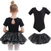Tancefair Ragazza Vestiti da Balletto Body Danza Tutu Body Balletto Leotard Morbido Cotone Manica Corta Ginnastica Leotards con Rimovibile Gonna Tutu per Ballo