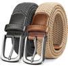 KEMISANT Cintura Uomo 2 Pezzi, Cinture Elastica Intrecciata da Uomo e Donna,35mm(Beige/Grigio Scuro,140cm/52-56vita regolabile)