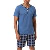 Irdcomps Pigiama Uomo Cotone Corto Estivo Pigiami Due Pezzi Set da Notte Casa Maniche Cort Leggero Scollo a V e Pantaloncini Scozzesi con Tasche